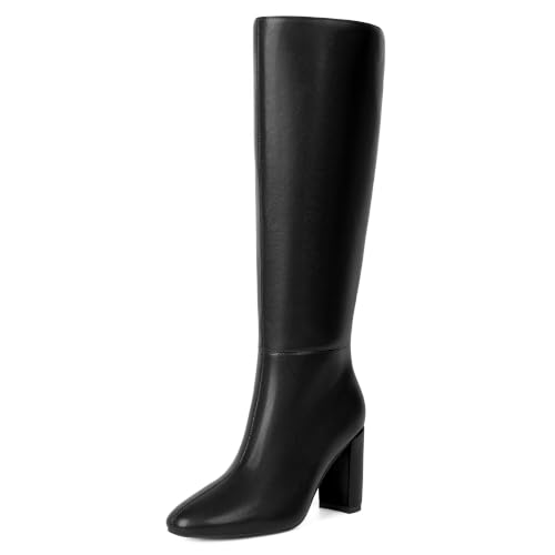 Image of Modatope Knee High Boots for Women Chunky Heel Rounded Toe Tall Boots