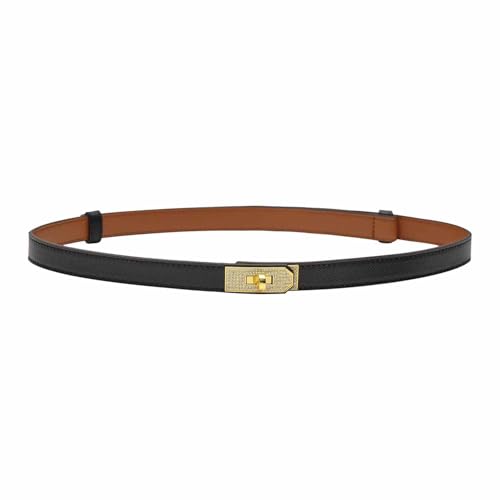 Women's Skinny Leather Belt with Adjustable Gold Turn Lock Diamond Buckle For Jeans，Dresses and Coats