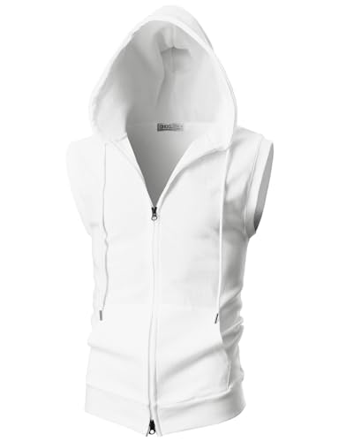 Image of Ohoo Mens Slim Fit Sleeveless Lightweight Zip Up Hooded Sweatshirt Vest Hoodie