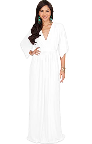 KOH KOH Plus Size Womens Long Kaftan Caftan Short Sleeve Empire Waist Flowy V-Neck Summer Bridesmaid Evening Sexy Cute Modest Maternity Gown Gowns Maxi Dress Dresses, Ivory White 2XL 18-20