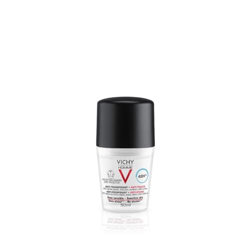 Vichy Homme, Déodorant Roll-On, Efficacité Longue Durée 48 H, Anti-Taches Jaunes et Blanches, Pour Transpiration Intense, Adapté aux Peaux Sensibles, 50 ml