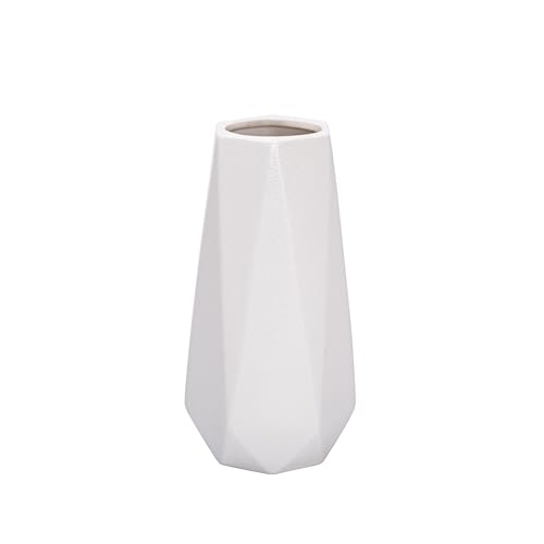 D'vine Dev 8 Inch Snow White Ceramic Vase, Geometric Handmade