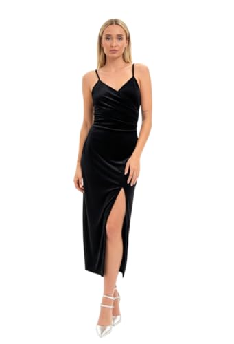 Robe en velours noire de soirée haut de gamme ornée de strass