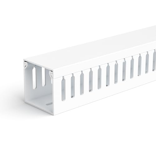 Image of 2 inch H x 2 inch W Cable Raceway, 99in Under Desk Wire Management Channel, White | Slotted Wire Duct, 6Pack, 16.5in Each, Heavy-Duty PVC Cable Management for Server Racks, Network Cables & Electrical Cabinets