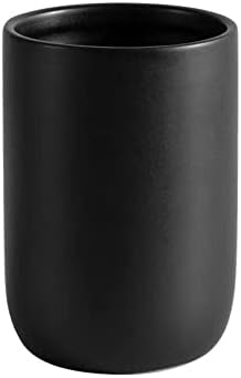 YSTAR Ceramic Toothbrush Holders for Bathrooms, Matte Tooth Brushing Dispenser, Small Tooth Brush Organizer for Vanity Countertop, Toothpaste Storage Stand, Tumbler Cup for Makeup Brushes-Black, 8oz