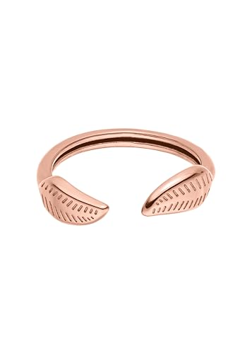 Purelei Tiny Leaf - Anillo ajustable impermeable de dos hojas, acero inoxidable chapado en oro de 14 quilates, chapado en oro rosa de 18 quilates o plata (talla 50 – 54), Anpassbar, Acero inoxidable