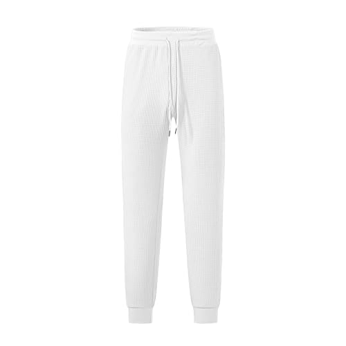 Sweatpants for Men Textured Waffle Knit Pants Casual Joggers Elastic Waist Drawstring Tapered Sweatpants with Pockets2