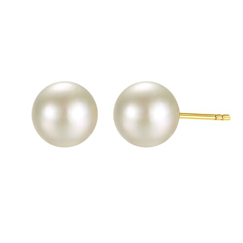 Image of Freshwater Pearl Stud Earrings for Women - Hypoallergenic 925 Silver Plated With 14k Gold Genuine Round White Pearls Elegant Gift for Her