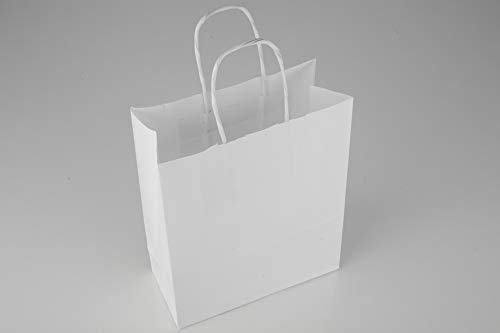 MARENT 50 x White Paper Gift Bags with Twisted Handles - 18cm x 25cm x 8cm