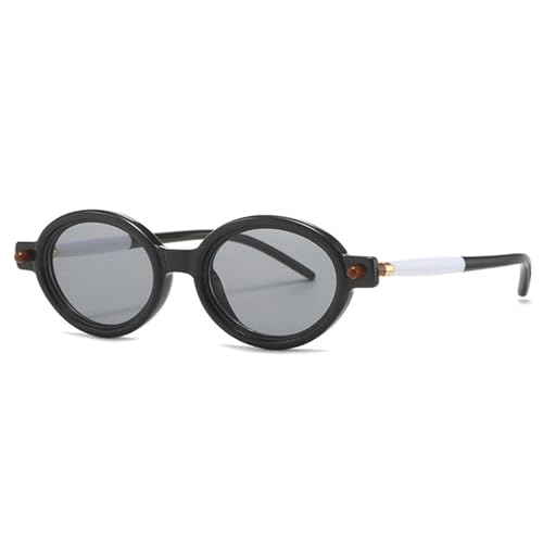Lunettes de soleil ovales bicolores pour femmes avec verres gris clair UV400 et rivets vintage
