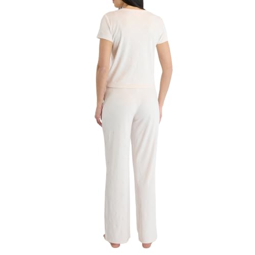Image of Juicy Couture Women's 2 Piece Velvet Fleece Short Sleeve Shirt and Pants Lounge Sleepwear Set