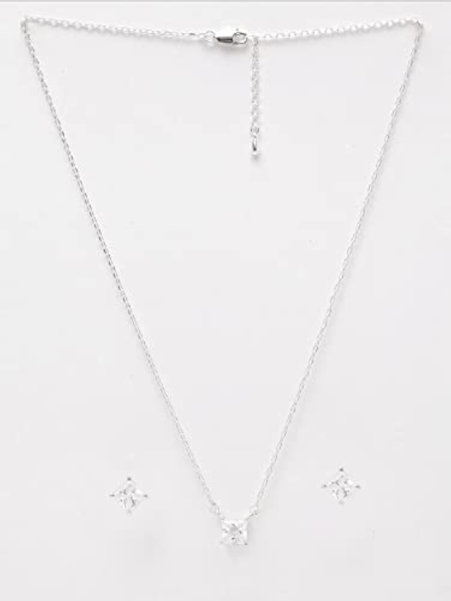 925 Sterling Silver Square Pendant Earring Chain Jewellery Set