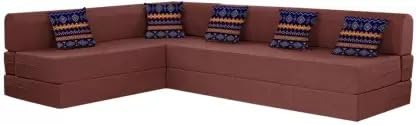 Image of L Shape Sofa Cum Bed (Three - Seater + Three - Seater Fabric 6 Seater Sofa (Finish Color - Red, Pre-Assembled)