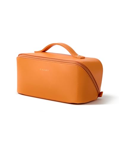 Image of EACHY Travel Makeup Bag, Large Capacity Cosmetic Bag for Women, Waterproof PU Leather, Flat Open Portable Toiletry Bag for Skincare, Brushes & Travel Essentials