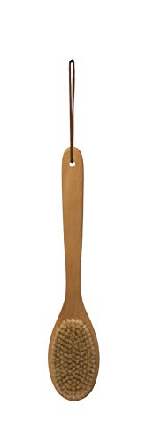 Creative Co-Op Wood Bath Leather Tie Brush, Brown