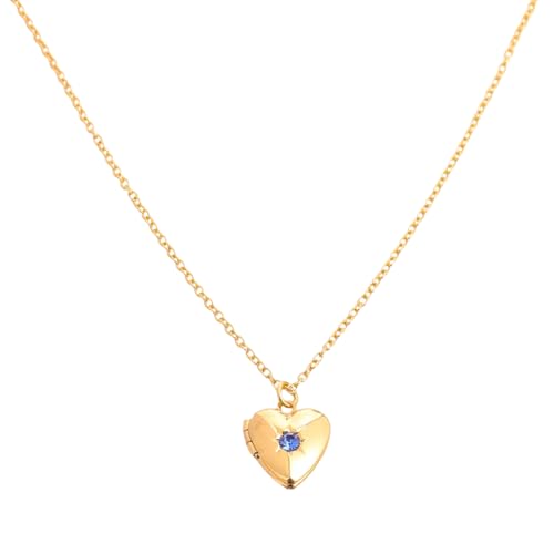 Collar con colgante de caja de foto en forma de corazón de piedra natal ajustable cadena de cuello elegante para mujer