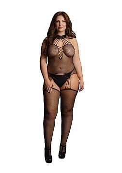 Bodystocking de red con ligas y gargantilla integrada para resaltar tu silueta