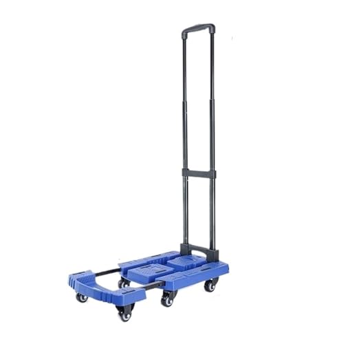 Carretilla de Mano Plegable, Carrito Plano portátil, Equipaje Resistente, Rueda silenciosa telescópica(Blue)