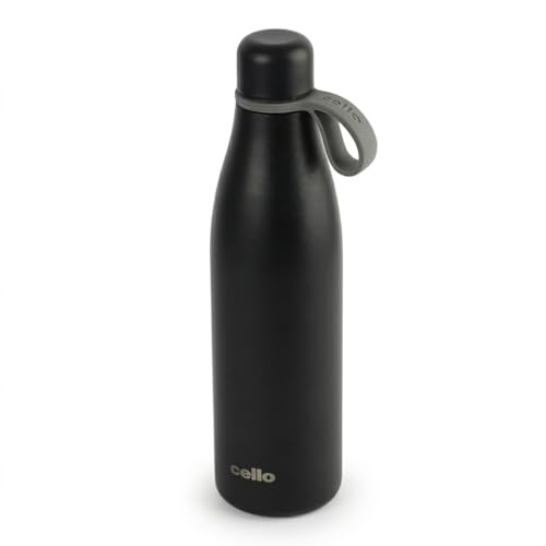 Image of CELLO Duro Oxy Stainless Steel Flask 900 ml Black | Easy to Pour & Fill, Spill Proof Leakproof Vacuum Insulated Hot and Cold Thermos Water Bottle for School College Office Gym Trekking Biking & Travel