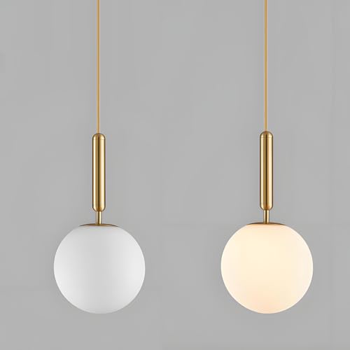 LFsem Modern Minimalist Glass Pendant Light Fixtures, Height Adjustable E27 Glod Ceiling Pendant Light for Bedroom Dining Room & Bathroom (Matte White - Cosy Home Interiors LFsem Modern Minimalist Glass Pendant Light Fixtures, Height Adjustable E27 Glod Ceiling Pendant Light for Bedroom Dining Room & Bathroom (Matte White - Image 2