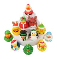 Henbrandt 12 x Mini Christmas Rubber Ducks 12 Assorted Xmas Designs Childrens Duckies Variety Pack Cruising Ducks Kids Bath Toys Stocking Filler Games Bathtub Play for Boys and Girls
