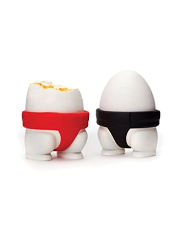 Guanyumeixin Sumo Coquetier, Coquetier Oeuf Enfant Lot de 2, Coquetiers Oeufs de Pâques Amusants, ø 5,5 cm, Plastique et Silicone de Haute qualité (Blanc, Noir, Rouge) Cover