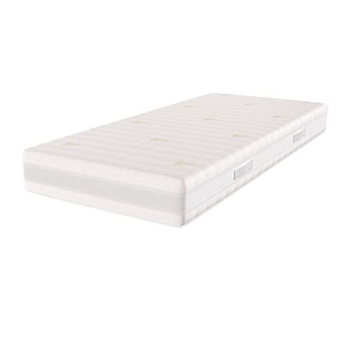 FRANCO Hard Kaltschaummatratze, 90x200 cm, Härtegrad H4 Fest, 22 cm hoch, Waschbarer Aloe Vera Bezug, Weiß, Öko-Tex Zertifiziert