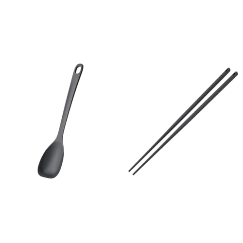 【セット買い】マーナ (marna) 炒めやすいスプーンヘラ (残さずすくえる/フラットな柄/耐熱) シリコーン スプーン ヘラ お玉 調理用 キッチン用品 ダークグレー K803DGY + つかみやすい 菜箸 (滑りにくい/扱いやすい軽さ/耐熱) シリコ