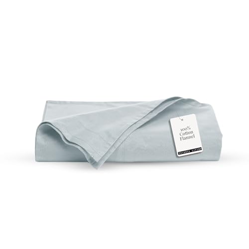 Image of Tribeca Living Cal King Cotton Flannel Flat Sheet Only 170-GSM - Oversized 112 x 106 Inch Dimensions for Generous Bed Coverage - Soft Breathable Bedding in Sky Blue