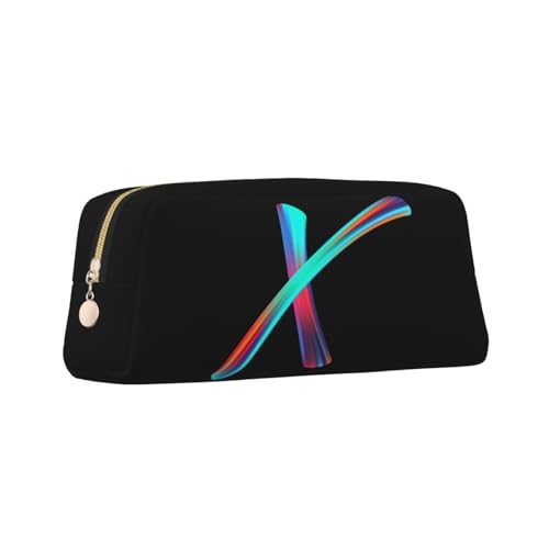 Image of Cute Initial Pencil Case for Kids Simple Leather Pencil Pouch for Boys Girls Letter Design Pencil Box Pen Bag Pencil Pouch Office Stationery Organizer, Rainbow Letter X