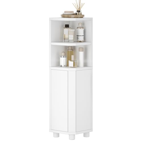 Hzuaneri Corner Cabinet, Small Bathroom Corner Cabinet with Doors, Narrow Storage Cabinets with Adjustable Shelves, Bathroom Organizers and Storage for Small Space, White BC20003X
