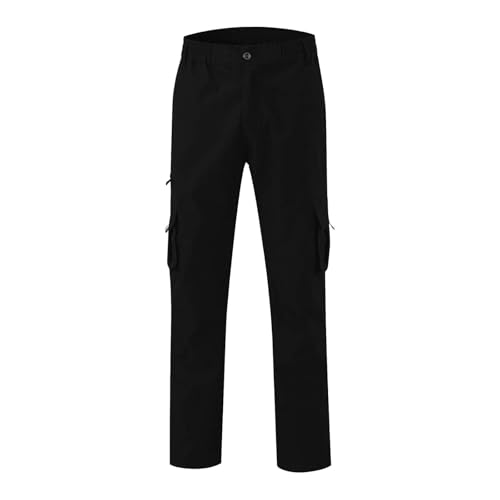 Hawyet Casual Cargo Pants for Men Solid Color Elastic Waist Multi Pockets Loose Fit Straight Leg Outdoor Work Pants4