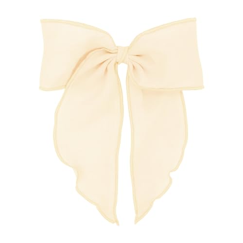 Wee Ones Girls' Cotton Gauze Bowtie with Twisted Wrap and Whimsy Tails on a WeeStay Hair Clip, King, Antique White