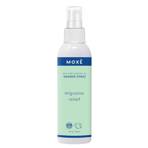 MOXE Migraine Relief Aromatherapy Shower Spray, Essential Oils for Headaches & Tension Relief, Natural 100% Essential Oils, Pure & Undiluted, Peppermint, Spearmint, Eucalyptus, Tea Tree, Made in USA