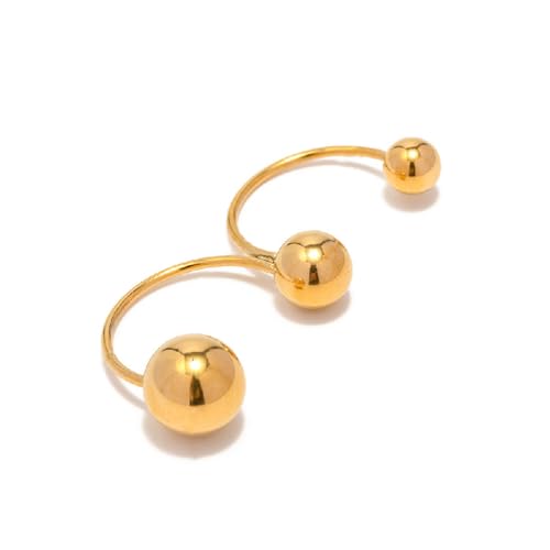 OIDIMS Unique Geometric Balls Asymmetric Wrap Open Ring for Women Dainty Double 2 Rings Fashion Ball Statement Tiny Stainless Steel Promise Finger Knuckle Pinky Stacking Band Christmas Birthday Gifts