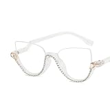 KIASRZN Cat-eye White-Diamond Eyeglasses For Women,Fashion Sexy Rhinestones Cat Eye Anti-blue Glasses (white diamond)