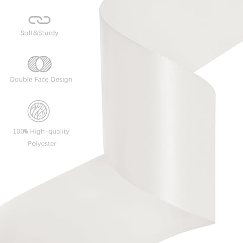 Image of Off White Satin Ribbon 3 inch X 15 Yards Polyester Ribbon for Gift Wrapping Very Suitable for Weddings Party Hair Bow Invitation Decorations and More