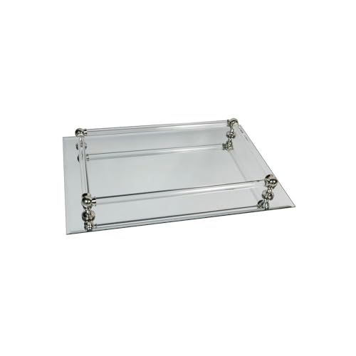 Rectangular Mirror Decorative Tray with Elegant Frame, Length Approx. 37 cm, Width Approx. 25 cm, Silver/Transparent