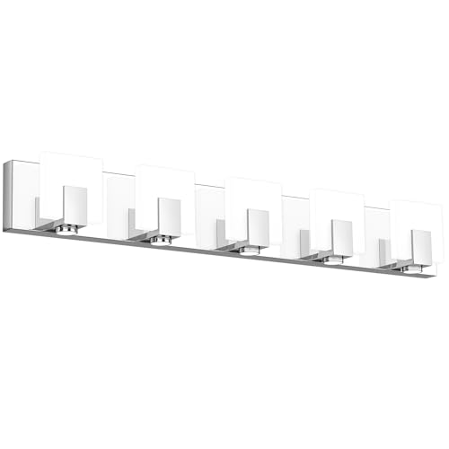Image of SOLFART Vanity Lights for Mirror LED Modern Gloss Chrome Bathroom Lighting Fixtures Over Mirror Dimmable 5 Lights