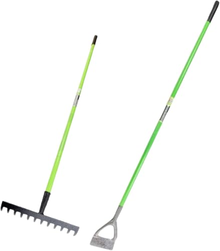 Dunnet Tools Dutch Hoe And Rake Garden Tool Set Carbon Steel Gardening Kit Soil Digging Garden Rake Dutch Hoe Set Professional Diy For Home Use