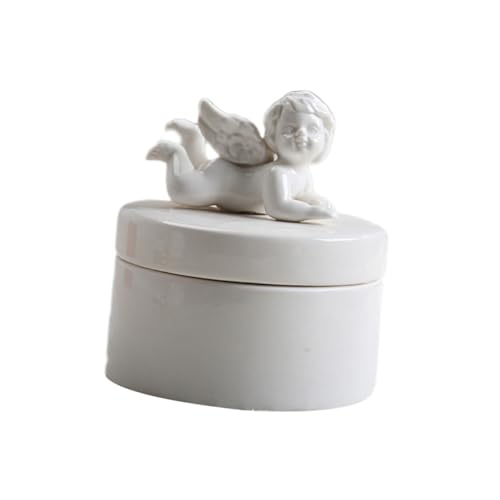 Warmhm Boîte à Bijoux Porcelaine Blanche Ange Conteneur de Rangement pour Colliers Bracelets et Bagues pour Femmes et