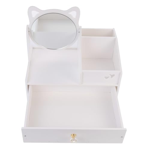 Abaodam 抽?式デスクトップ収納ボックス 鏡付き多機能コスメオーガナイザー ジュエリー 化粧品整理 引き出し設計で卓上をすっきり保