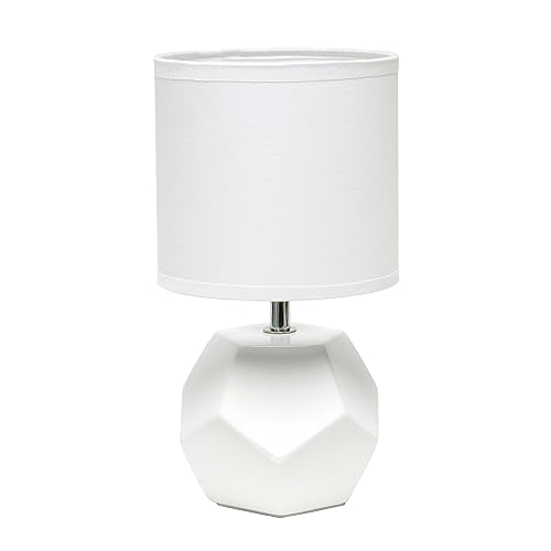 Simple Designs LT2065-WHT Round Prism Mini Table Lamp with Matching Fabric Shade, White