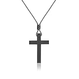 DIYFASH Men's Wooden Cross Necklaces Real Handcrafted Wood Cross Pendants With Leather Necklace Men's Black Cross Necklaces Christian Baptism Crucifix Pendant for Men (black)