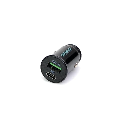 OVERMUST   Cargador Mechero Coche 36W | USB PD y QC 3.0 | Recarga Rápida iPhone 14, 13, 12 Pro MAX, Samsung, Huawei, iPad, MacBook, AirPods | Compacto y Seguro | Transformador USB, USB C, Negro