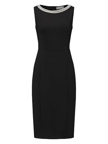 Image of Hobemty Women's Boat Neck Sheath Dresses Sleeveless Work Rhinestone Dress