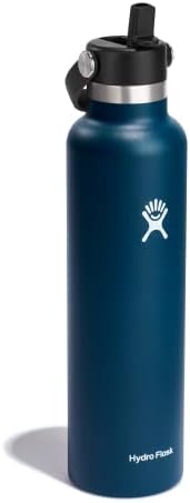 Water Bottle - Insulated Stainless Steel - Straw Lid, Non Spill, Leakproof 24 Oz Indigo Blue