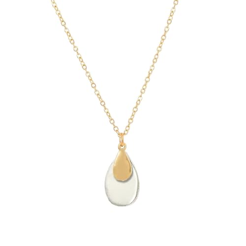 Jojomina Mixed Metal Necklace Gold and Silver Two Tone Jewelry for Women Dainty Teardrop Pendant Necklaces for Mom