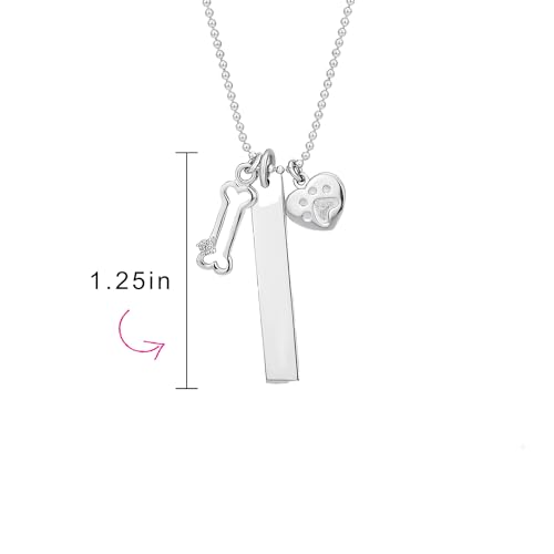 Bling Jewelry Personalized Animal Pet Dog Cat Puppy Kitten Bar Heart Dog Bone Charm Paw Prints Pendant Necklace For Women Teen .925 Sterling Silver Customizable - Image 4