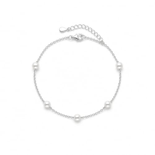Collner Delicada pulsera de oro para mujer, chapada en oro de 14 quilates, ligera, pulsera de cadena de espiga, perlas, círculo, pulsera minimalista hecha a mano, 6, Metal, No es una piedra preciosa